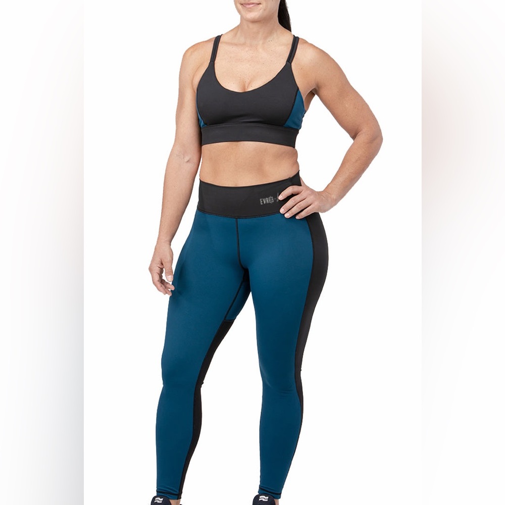 High-Waisted Blue and Black set Leggings with top for Active Wear